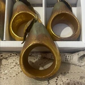 Gold and Green Pear Napkin Rings